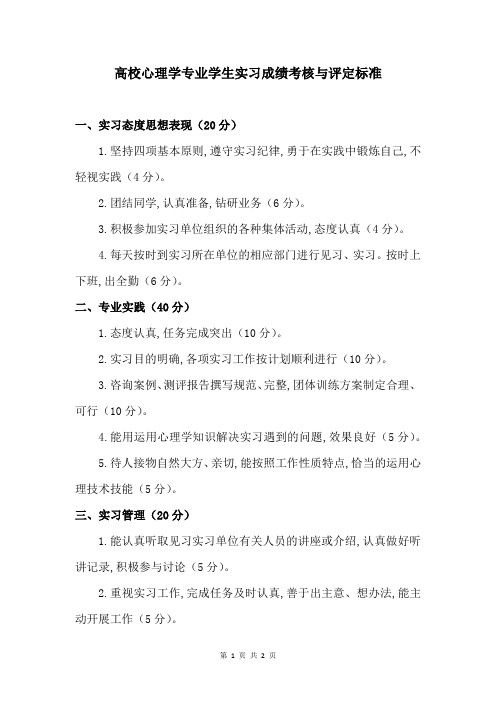 高校心理学专业学生实习成绩考核与评定标准