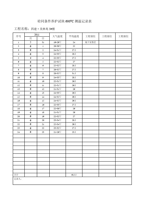 砼同条件养护试块6000C测温记录表