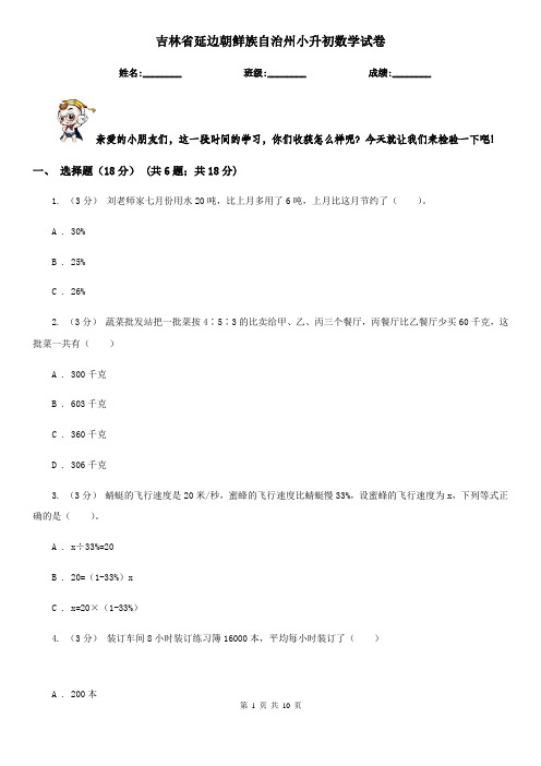 吉林省延边朝鲜族自治州小升初数学试卷