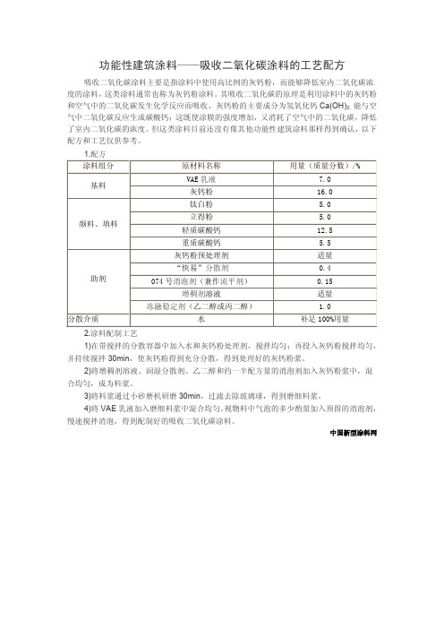 功能性建筑涂料——吸收二氧化碳涂料的工艺配方