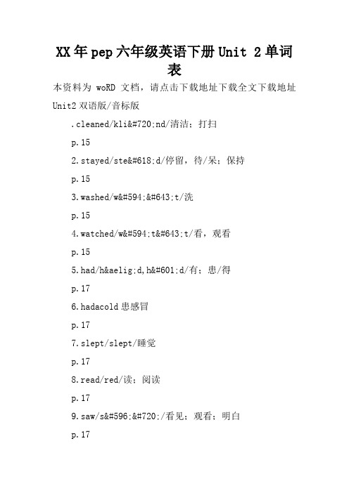 XX年pep六年级英语下册Unit 2单词表