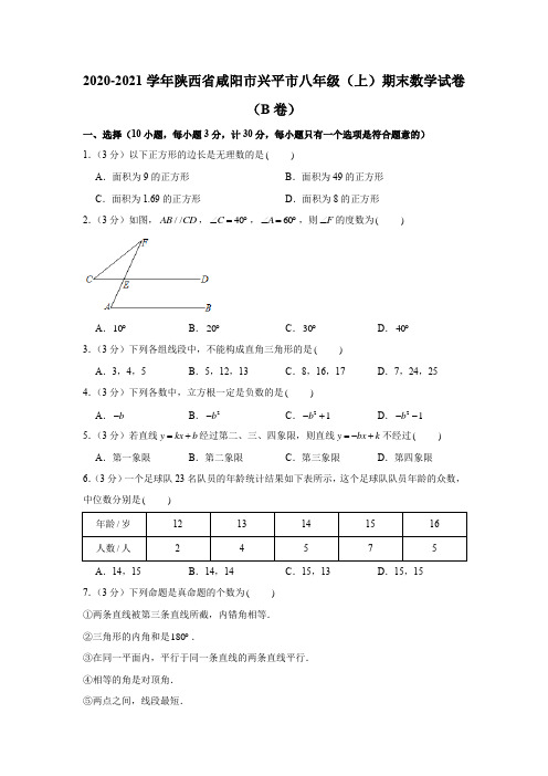 2020-2021学年陕西省咸阳市兴平市八年级(上)期末数学试卷(b卷)word版含解析