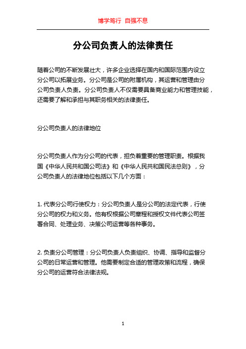 分公司负责人的法律责任