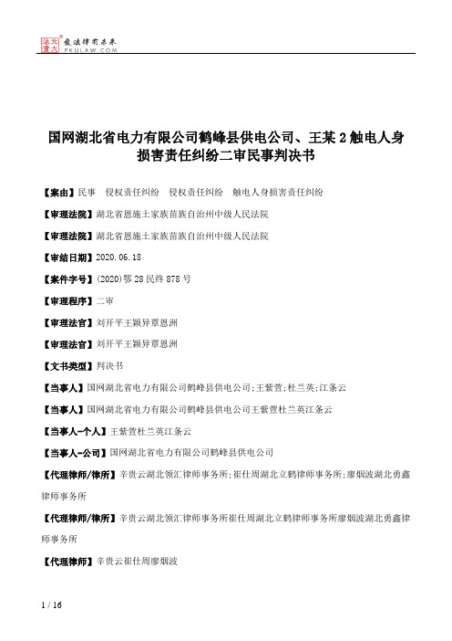 国网湖北省电力有限公司鹤峰县供电公司、王某2触电人身损害责任纠纷二审民事判决书