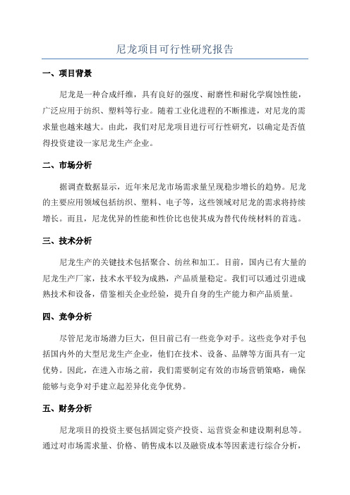 尼龙项目可行性研究报告