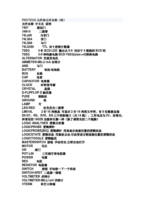 PROTEUS元件库元件中英文名称对照