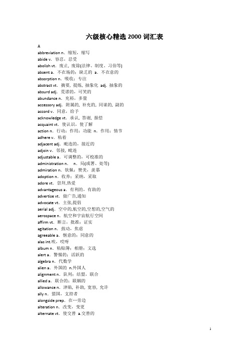 英语六级核心精选2000词汇表资料