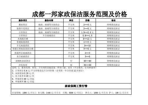 成都保洁、保姆价格