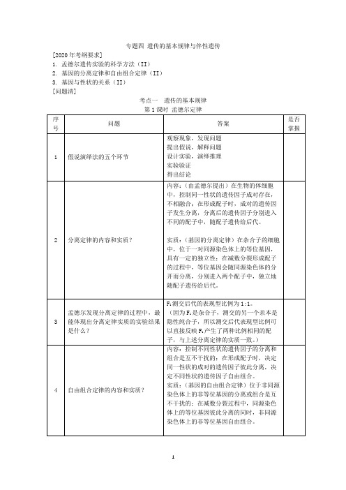 生物高考一轮复习资料 专题四 第7讲 孟德尔遗传定律和伴性遗传 解析版