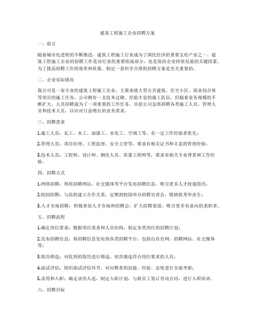 建筑工程施工企业招聘方案