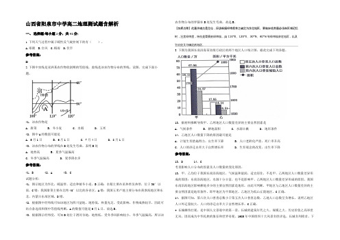 山西省阳泉市中学高二地理测试题含解析