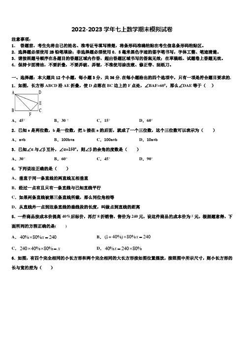 2023届河南省郑州市郑东新区实验学校数学七上期末统考试题含解析