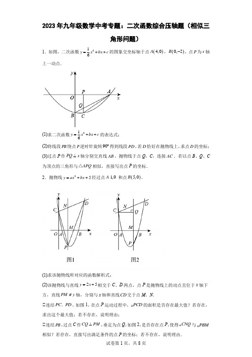 2023年九年级数学中考专题：二次函数综合压轴题(相似三角形问题)(含简单答案)