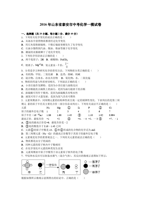 2016年山东省泰安市中考化学一模试卷(解析版)