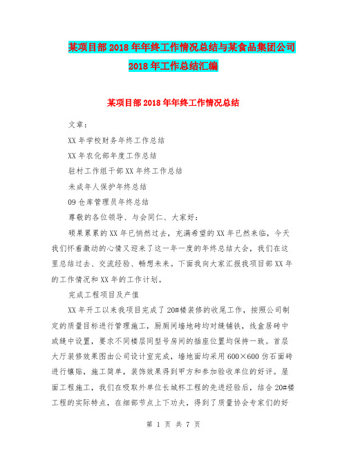 某项目部2018年年终工作情况总结与某食品集团公司2018年工作总结汇编.doc