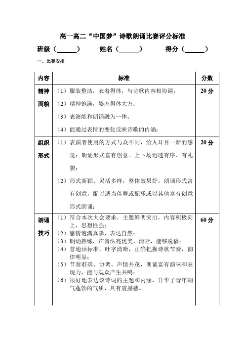 诗歌朗诵比赛评分标准