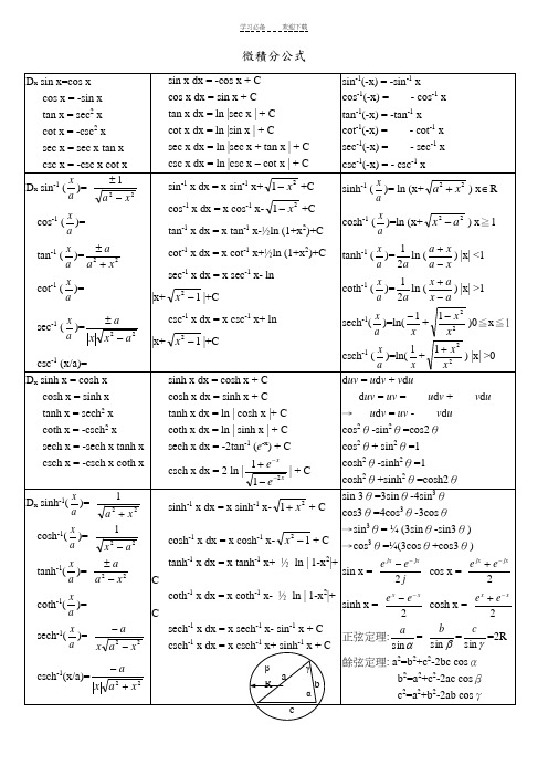 高数微积分公式大全