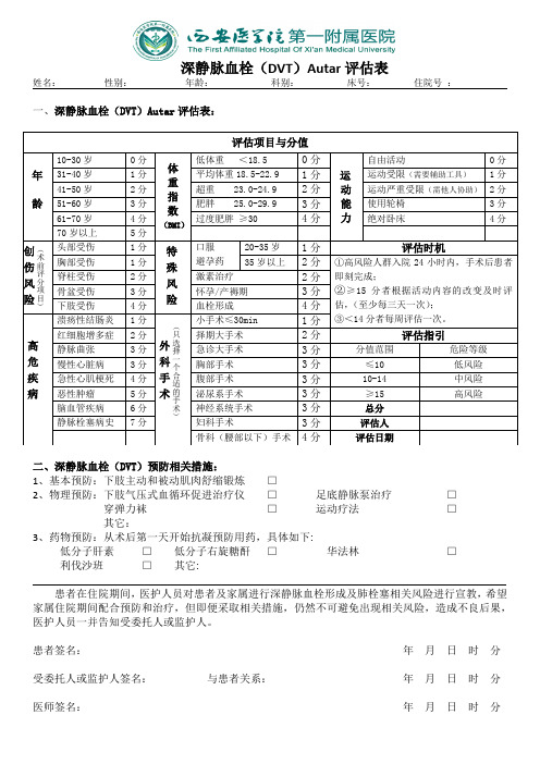 (完整版)深静脉血栓Autar评分表