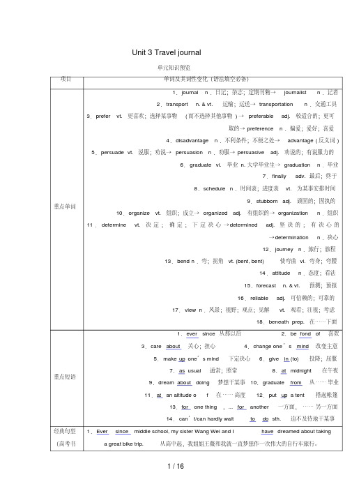 高考英语一轮复习Unit3Traveljournal(讲)(含解析)新人教版必修1