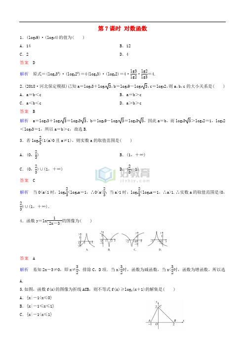 2019高考数学一轮复习 第2章 函数与基本初等函数 第7课时 对数函数练习 理