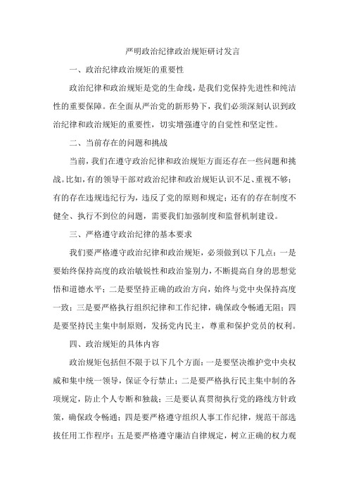 严明政治纪律政治规矩研讨发言