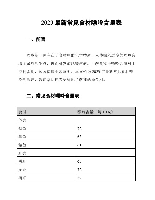 2023最新常见食材嘌呤含量表