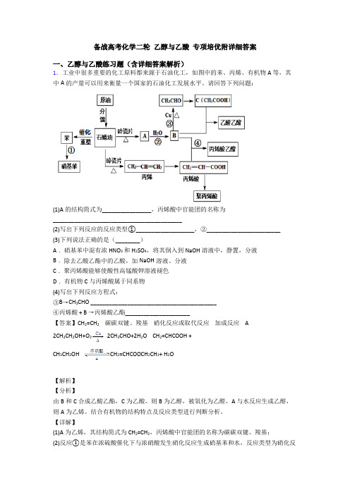 备战高考化学二轮 乙醇与乙酸 专项培优附详细答案