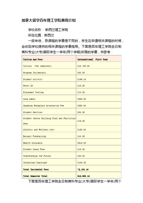 加拿大留学百年理工学院费用介绍