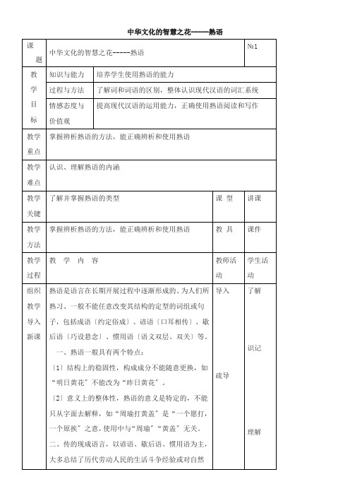 2022年 《中华文化的智慧之花 熟语》优秀教案1