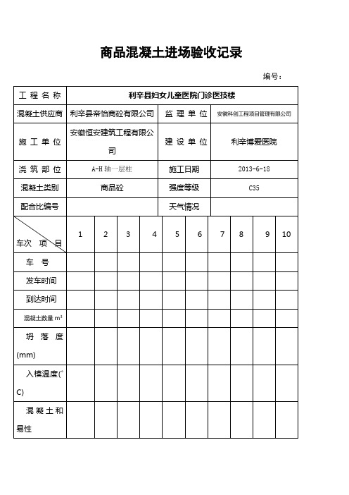 商品混凝土进场验收记录