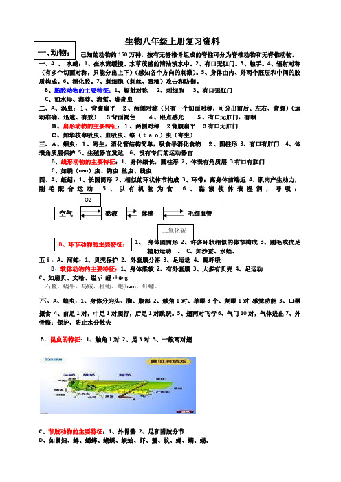 新人教版生物八年级上册复习资料Microsoft Word 文档