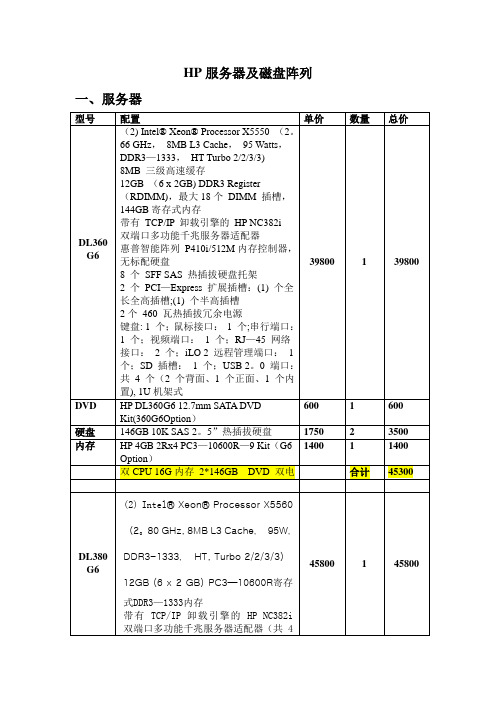 HP服务器及磁盘阵列