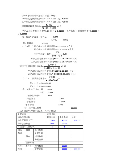 成本会计补充习题答案