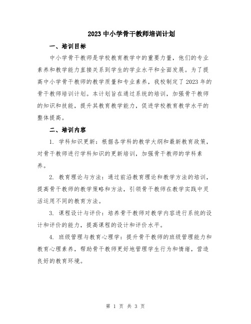 2023中小学骨干教师培训计划