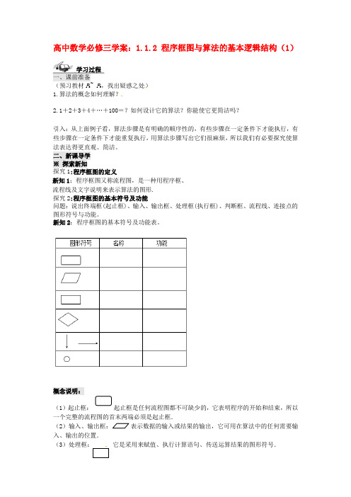 高中数学  必修三   1.1.2 程序框图与算法的基本逻辑结构(1)学案 新人教A版必修3