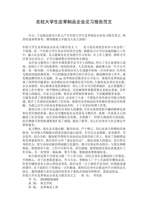 在校大学生皮革制品企业见习报告范文