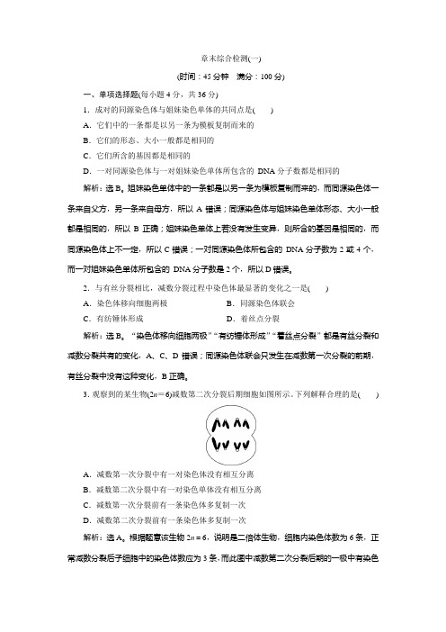 2019-2020学年苏教版生物必修二江苏专用练习：第二章 章末综合检测(一) Word版含解析