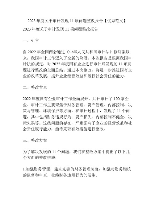 2023年度关于审计发现11项问题整改报告【优秀范文】