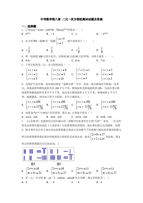 中考数学第八章 二元一次方程组测试试题及答案