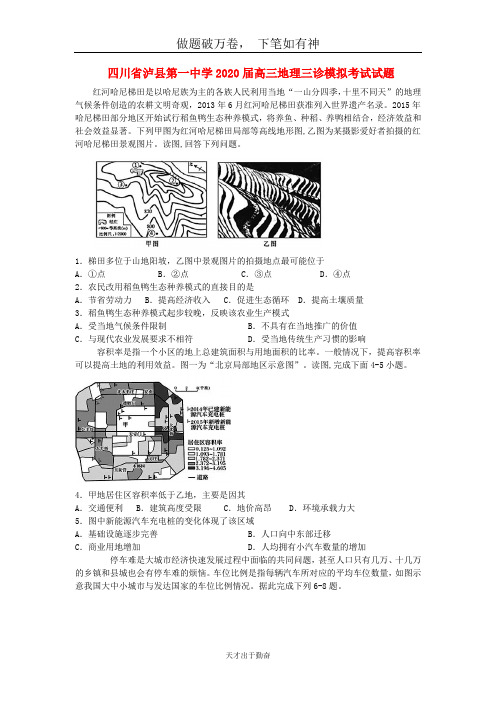 四川省泸县第一中学2020届高三地理三诊模拟考试试题2-含答案 师生通用