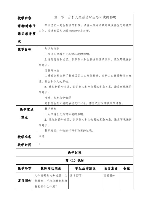 7.1分析人类环境对生态环境的影响生物教案