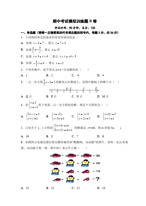 期中考试模拟训练题B卷-2020-2021学年华东师大版七年级数学下册