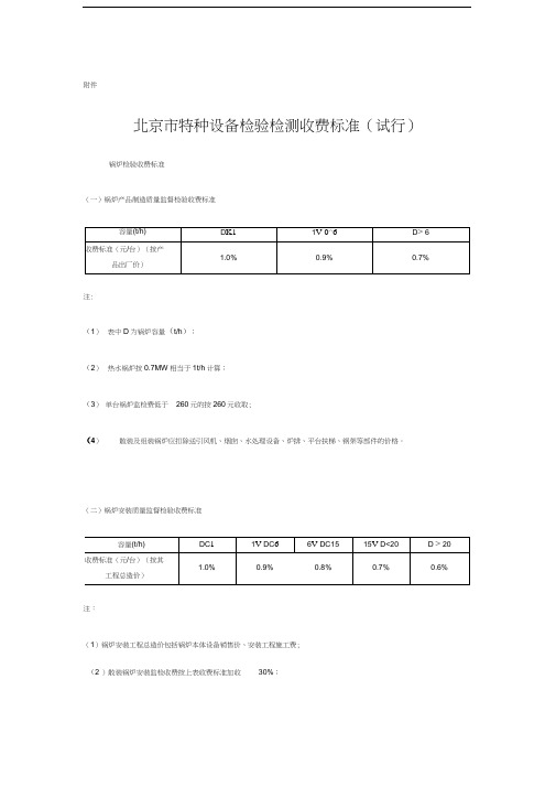 北京市特种设备检验检测收费标准