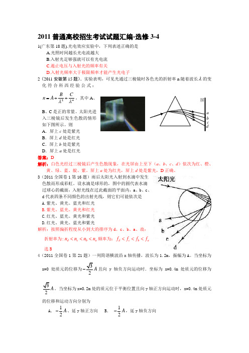 2011年高考物理各地试题分类汇编及解析