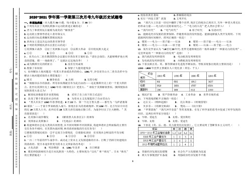 2020-2021学年第一学期第三次月考九年级历史试题卷