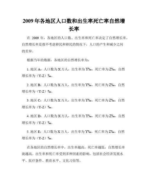 2009年各地区人口数和出生率死亡率自然增长率