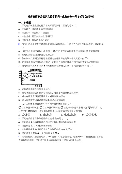 湖南省邵东县创新实验学校高中生物必修一月考试卷(含答案)