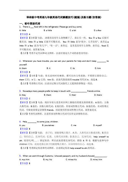 译林版中考英语九年级英语代词解题技巧(超强)及练习题(含答案)