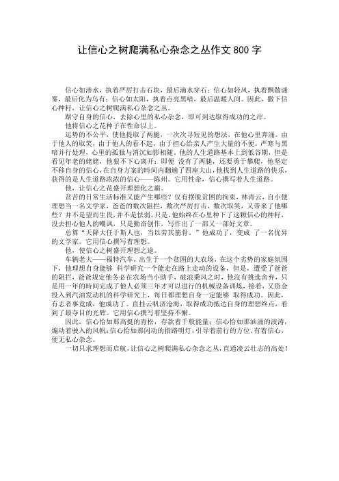 让信心之树爬满私心杂念之丛作文800字