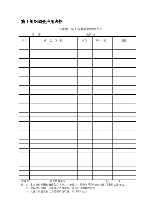 施工组织调查应用表格